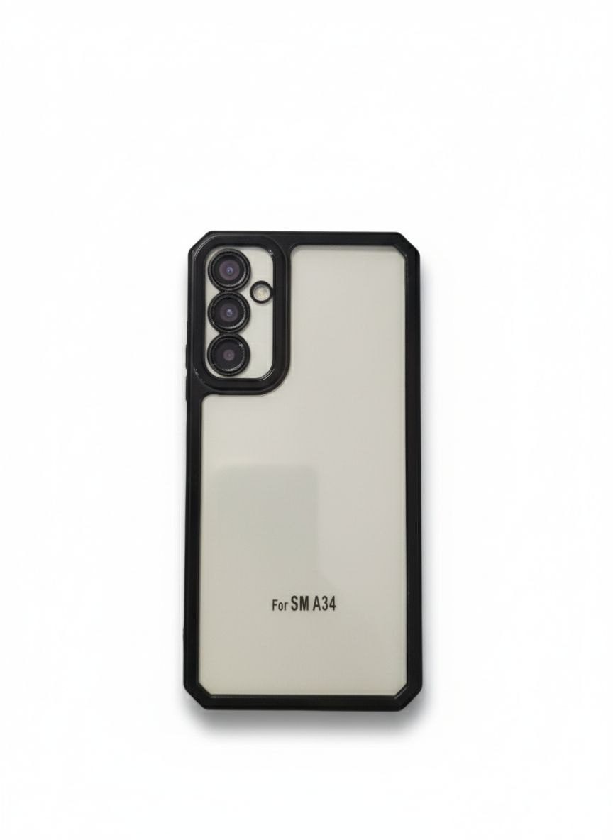 قاب نیو اسکین شفاف محافظ لنزدار Samsung A34 - دور مشکی